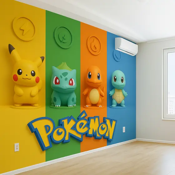 Papel de Parede Tema Pokémon 3D escolha sua medida + Nome  M² parede total