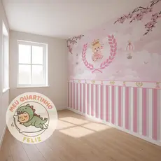 Papel de Parede Bebê Ursinha Princesa + Faixa para quarto de menina + Nome  M² parede total