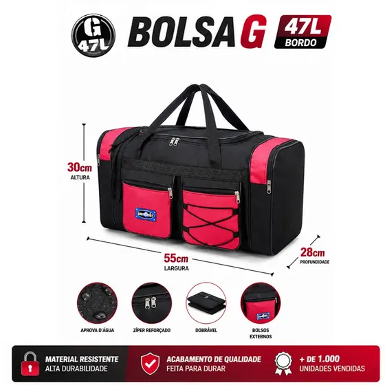 47L - Bolsa de Viagem G - Bordo - Sacola Viagem Grande - Bolsa Mala Viagem Grande - Bolsa de Mão
