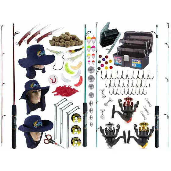 Kit Para Pesca Completo C/ 3 Varas Para Molinete 1,20m + 3 Molinetes + Caixa + Acessórios (Ref. 118)
