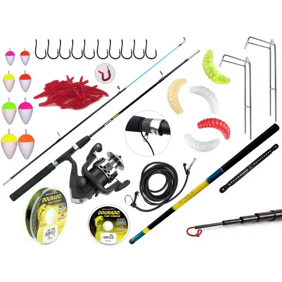 Kit Para Pesca Com Vara Para Molinete 1,50m + Vara Telescópica 3,00m + Molinete + Acessórios (Ref. 182)