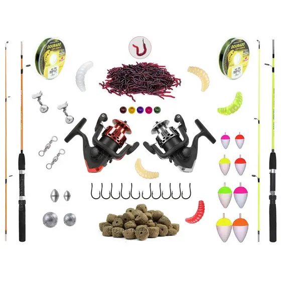 Kit Pesca 2 Varas Para Molinete 1,50m + 2 Molinetes + Acessórios (Ref. 73)