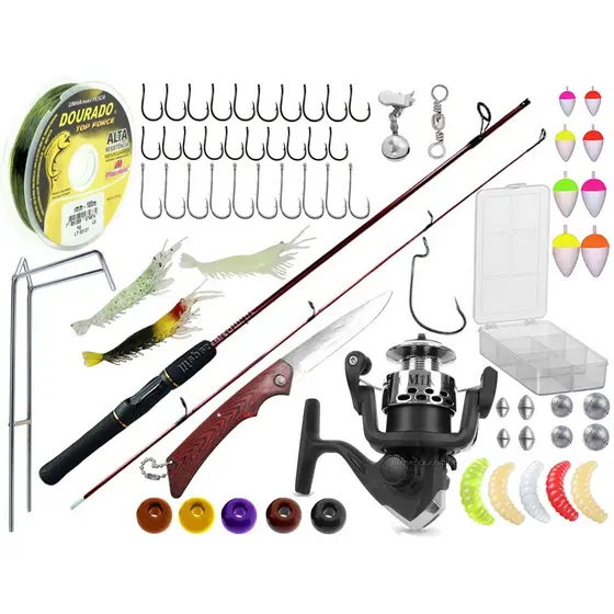 Kit Pesca 1 Vara Para Molinete 1,20m + 1 Molinete + Acessórios (Ref. 68)