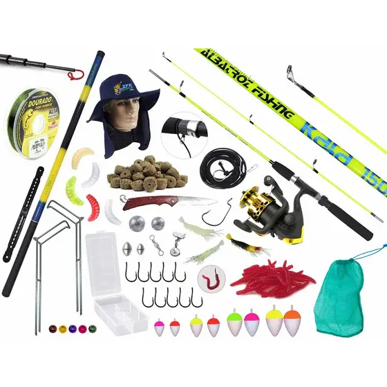 Kit Pesca Com Vara Para Molinete 1,50m + Vara Telescópica 40% Carbono 3,00m + Molinete + Estojo c/ Acessórios (Ref. 184)