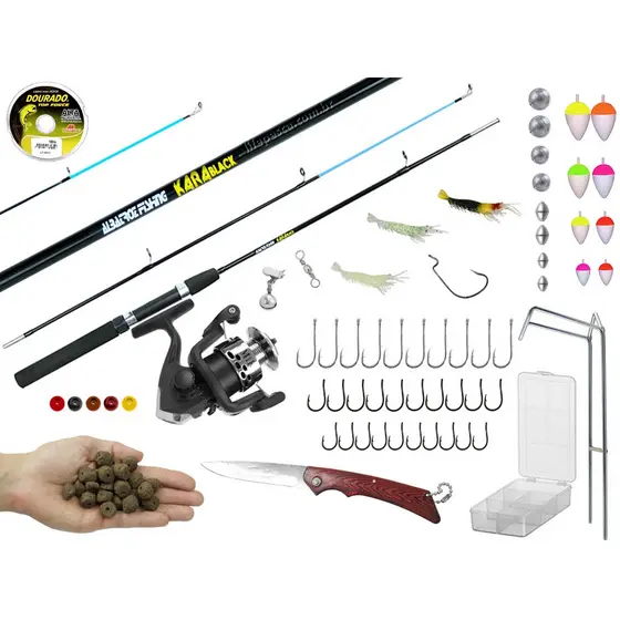 Kit Pesca Vara para Molinete 1,50m + Molinete + Estojo C/ Acessórios (Ref. 78)