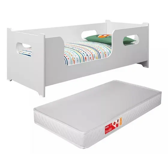 Cama Encanto Com Colchão Montessoriana Com Grade Em MDF Moderna
