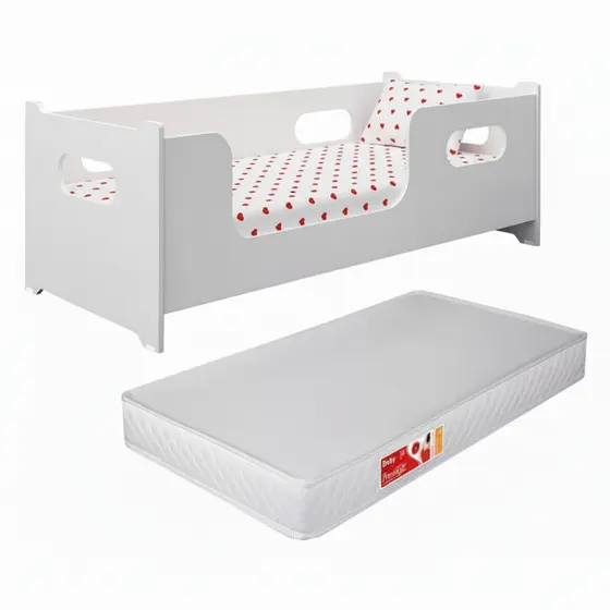 Cama Montessoriana Infantil Encanto Com Colchão MDF Grade Lateral Segura Quarto de Menino e Menina