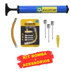 Bomba Ar Manual Encher Bolas Piscina E Kit de Bicos Futebol Voley Basquete
