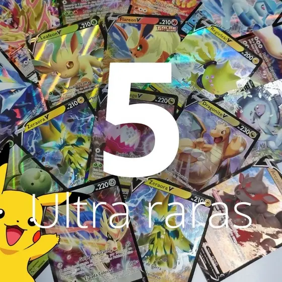 Cartas Pokémon Ultra Coleção com 5 Ultra Raras V ou EX + 30 Cartas Pokémon Sem Repetir 100% Original