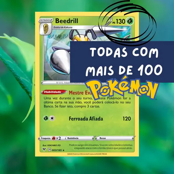 Cartas Pokemon Kit 30 Cartas Originais Fortes com Mais de 100 HP em Português + Sleeves Protetores