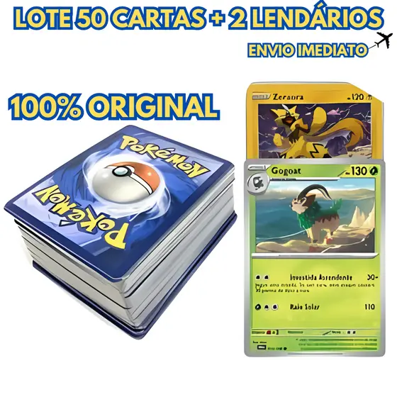 Cartas Pokemon 50 Cartas Originais + 2 Pokemon Lendários