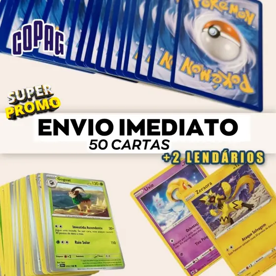 Kit 50 Cartas Pokémon Original +2 Lendários