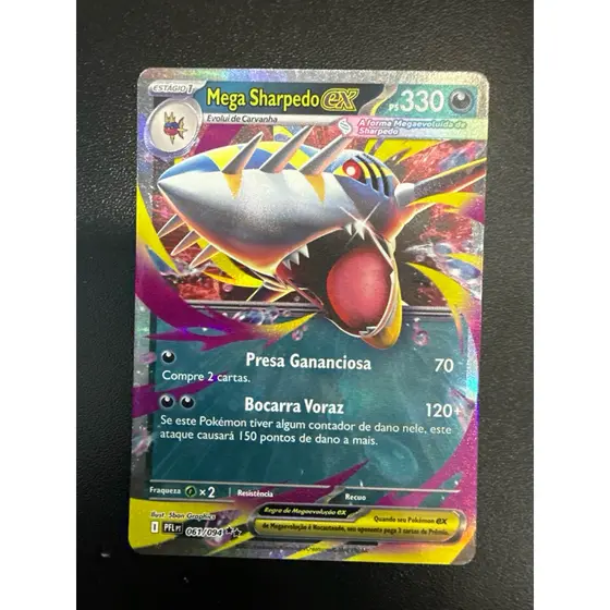 Carta Pokémon Mega Sharpedo EX – Holográfica – Fogo Fantasmagórico 2025 – Rara