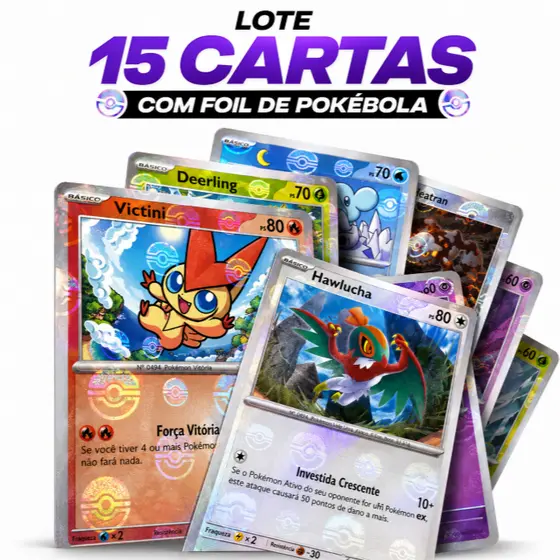 Cartas Pokemon Originais Kit 15 Cartas Foil Pokébola Brilho Especial