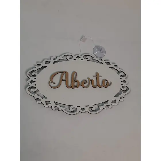 Placa ABERTO FECHADO Vintage Branco 25x15cm MDF 3mm com Ventosa