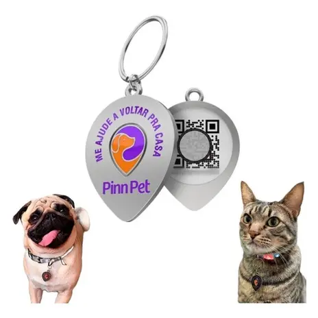 Pingente Inteligente Pinn Pet com QR Code para Coleira