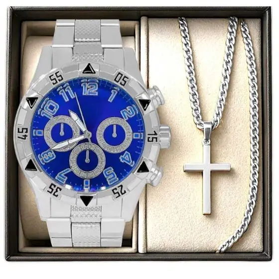 Relógio Prata azul De Aço Masculino Relógio Masculino Pallyjane Relógio Masculino Aço inoxidável