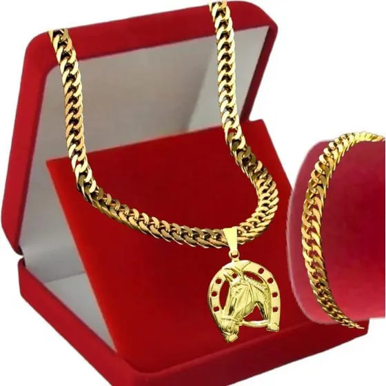 Corrente + Pingente + Pulseira Aço Inox Banhado A Ouro 18k ML2