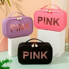 Necessaire Feminina Luxo com Brilhos Bolsa de Maquiagem Portátil e Estilosa em Vários Cores