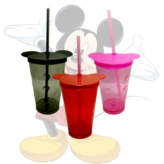 Copo Bolhas 500ml Mickey Minnie c/ Tampa e Canudo