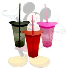 Copo Bolhas 500ml Mickey Minnie c/ Tampa e Canudo