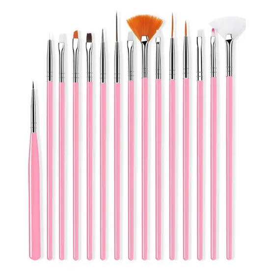 Kit 15 Pincéis Decoração Unhas Gel UV Nail Art Manicure Acrigel Salão Pincel Detalhe Desenho em Miniatura ou Confeitaria