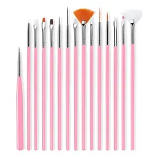 Kit 15 Pincéis Decoração Unhas Gel UV Nail Art Manicure Acrigel Salão Pincel Detalhe Desenho em Miniatura ou Confeitaria
