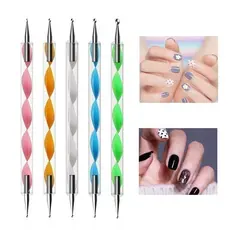Kit 5 Pincéis Boleadores de Ponta Dupla (10 em 5) Decoração Design Unhas Manicure