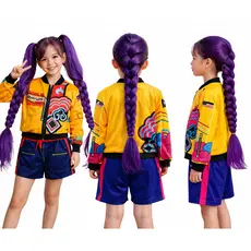 Fantasia Guerreiras Kpop com Trança Infantil Rumi Guerreira K-pop Luxo