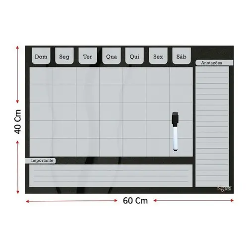Quadro Lousa Planner Office + 2 Canetas, 6 imãs, parafuso e bucha