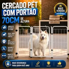 Cercado Pet com Portão 70cm Altura – Grade de Proteção para Cachorro em Aço Reforçado 1 a 10 Módulos
