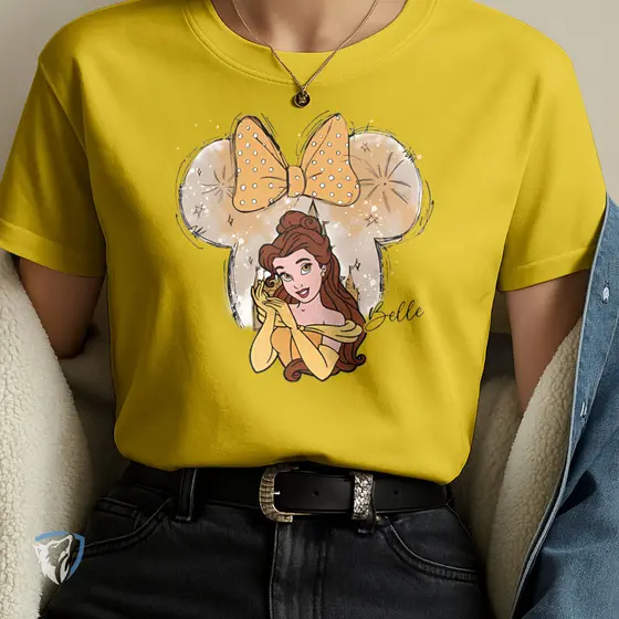 Camiseta Estampada 100% Algodão com Arte Encantada da Princesa Belle