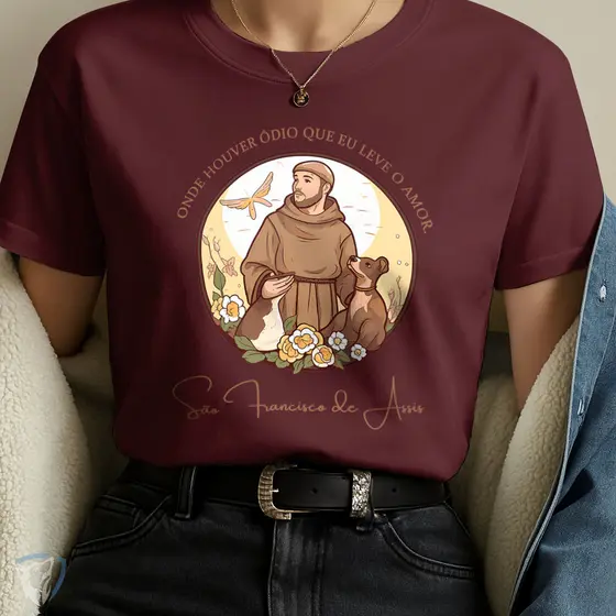 Camiseta Religiosa Estampada São Francisco de Assis