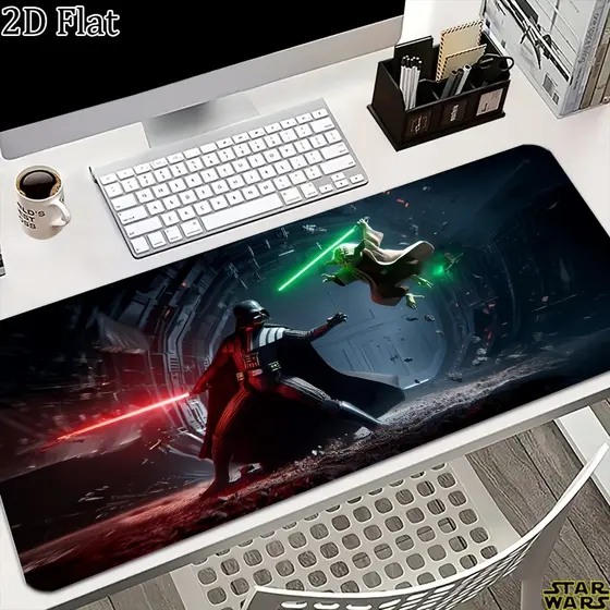 Mouse Pad Grande Personagens Clássicos Star Wars Darth Vader e Yoda Sabre de Luz