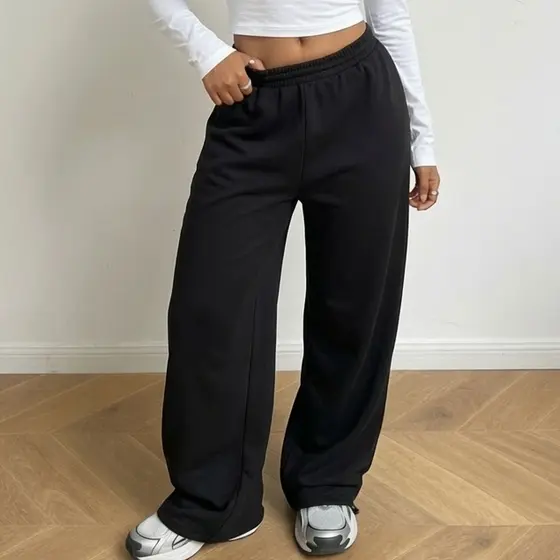 Calça Moletom Modelo Wide leg Despojada Lisa Feminina Casual Treino Hype