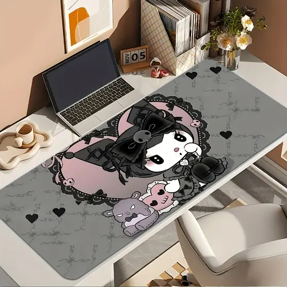 Mouse Pad Gamer Kuromi com Rosto Fofo e Estampa da Kuromi