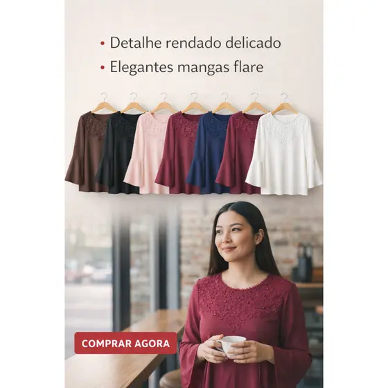 Blusa Feminina com Renda - Elegância e sofisticação para o seu dia!