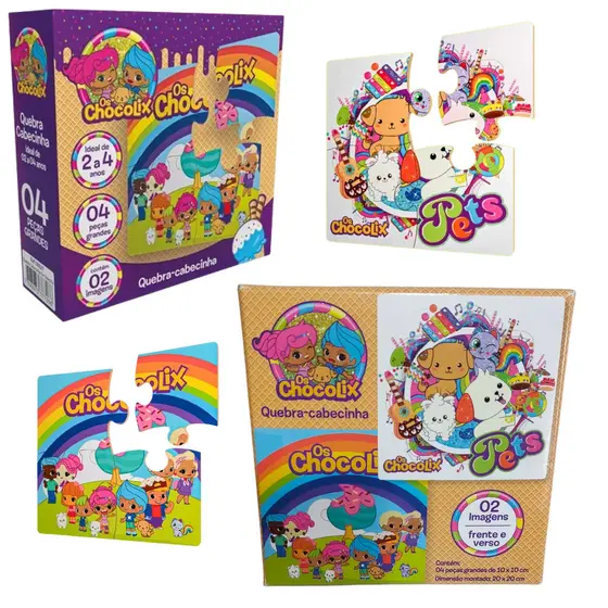 Quebra Cabeça Encaixe 4 Partes Grande 2 Imagens Os Chocolix Pets Educacional