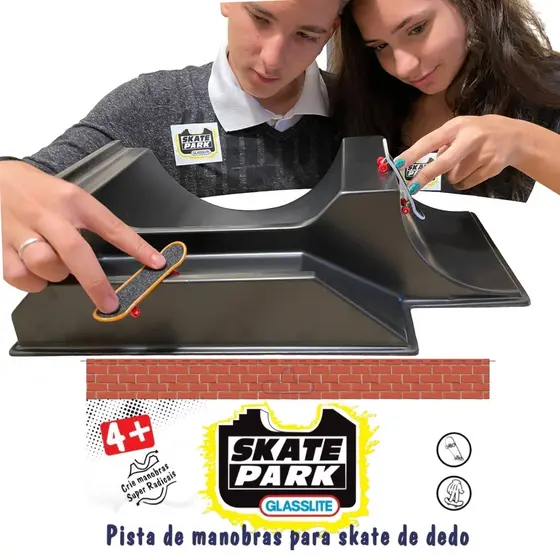 PISTA RAMPA SKATE PARK DE DEDO HALF DUPLO GLASSLITE ESCADAS ACOMPANHA 1 SKATE TRUCK METAL LIXA