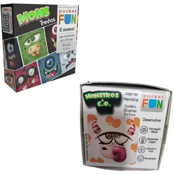 Jogo da Memória Monstrinhos Raciocínio Estímulo Interativo 20 Cartas Monstros & C.O. Cooper Fun