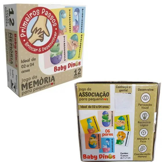 Jogo Cartas de Associação e Memória Interativo Baby Dinos Primeiros Passos Para Pequeninos Ideal 02 a 04 Anos Cooper Fun