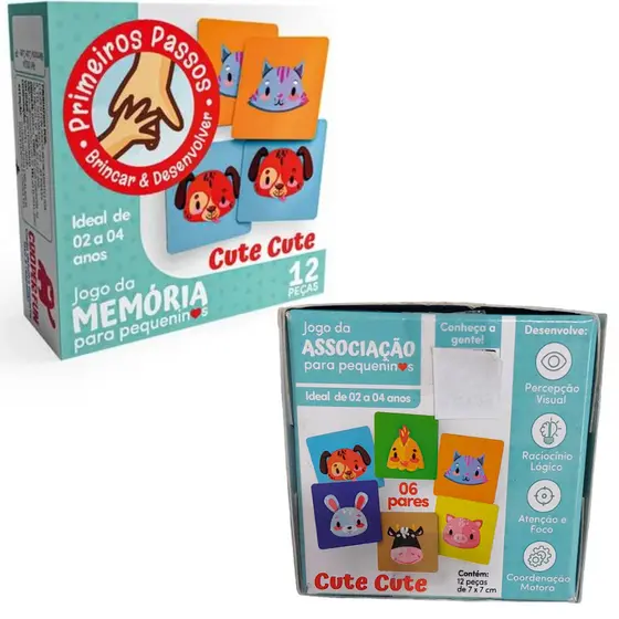 Jogo Cartas de Associação Memória Interativo Cute Cute Primeiros Passos Para Pequeninos de 02 a 04 Anos Cooper Fun