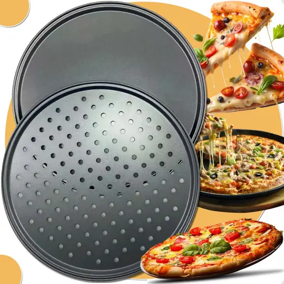 Kit 2 Formas Perfurada Bandeja Grande Antiaderente Redonda Pizza Pão de Queijo Forma 32cm