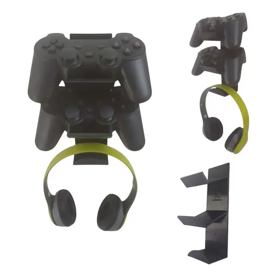 Suporte Parede Para 2 Controles Headset Gamer Ps4, Ps3, Xbox, One