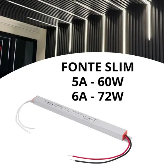 Fonte Slim Driver Para Perfil Fita De Led 12v 5A/6a 60w/72w 10018