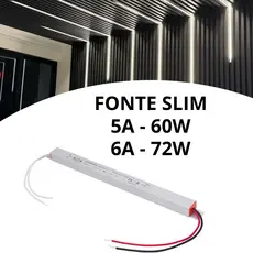 Fonte Slim Driver Para Perfil Fita De Led 12v 5A/6a 60w/72w 10018