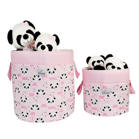 KIT CESTO 2 PEÇAS PANDA CESTO ROUPA CESTO BRINQUEDO CESTO ORGANIZADOR TECIDO ALGOADAO
