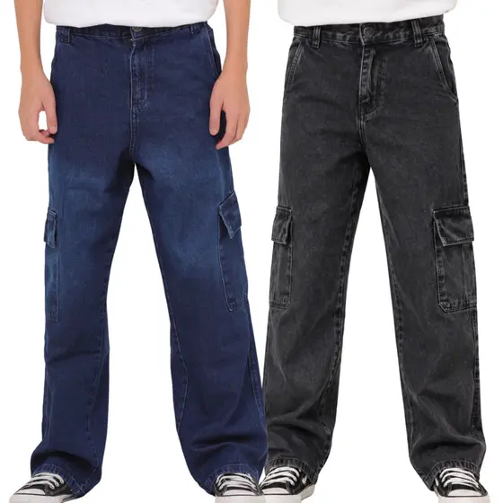 Calça cargo masculina modinha com regulagem interna jeans e marmorizada do 10 ao 16