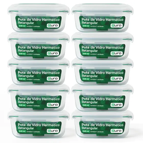 Conjunto 3-6-10 Potes 640ml Vidro Hermético Borossilicato 4 Travas Marmita