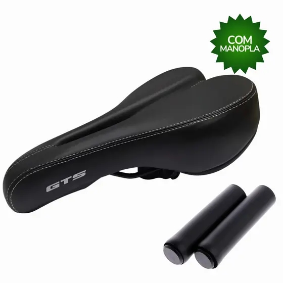 Selim Banco Gts + Manopla Vazado Mtb Preto Confortável Bike
